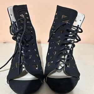 Black Lace-Up Cutout Women's Shoes